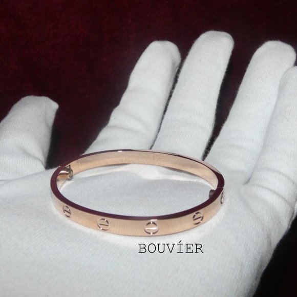 18K Solid Rose Gold Bangle Screw Bracelet - Picture 2 of 2